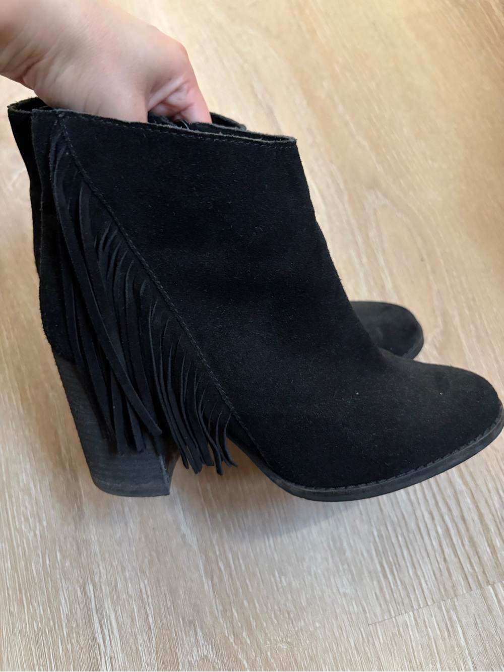 Arturo Chiang Black Suede Fringe Ankle Booties